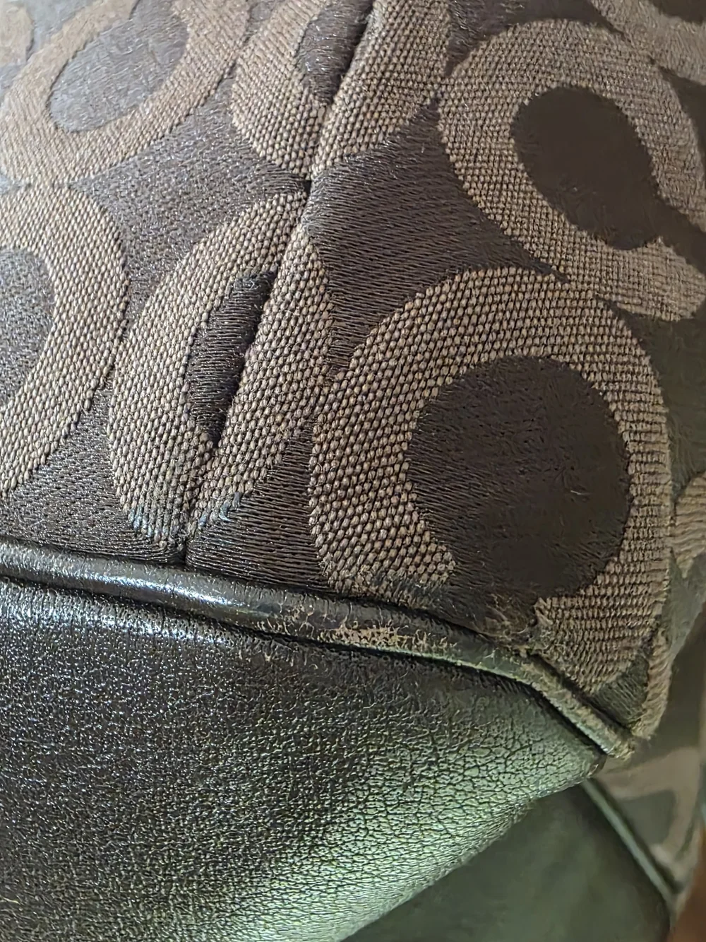 Coach Brown Signature Tote with Dark Leather Trim w matching wallet